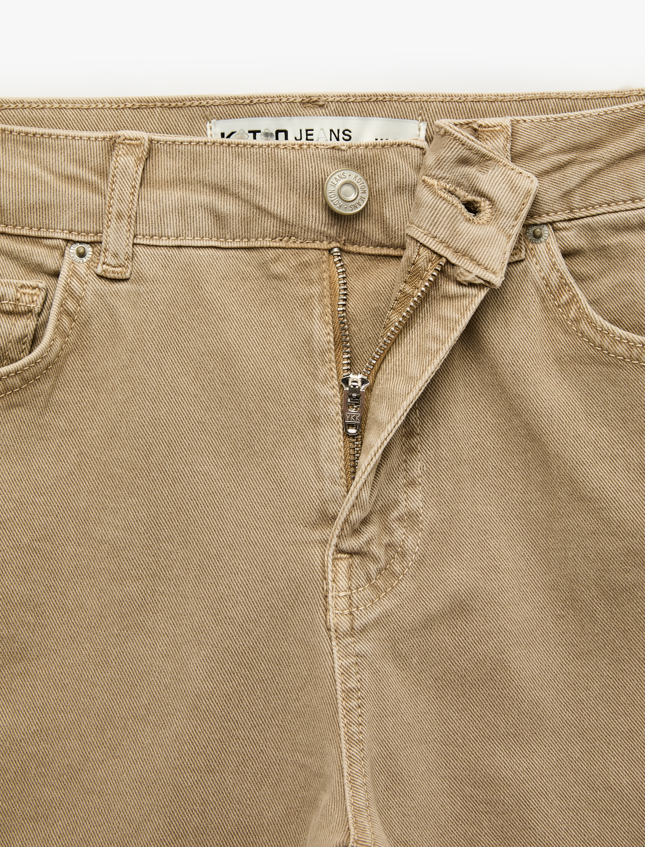   Pamuklu Dar Kesim Yüksek Bel Cepli Düğmeli İspanyol Paça Pantolon - Flare Jeans