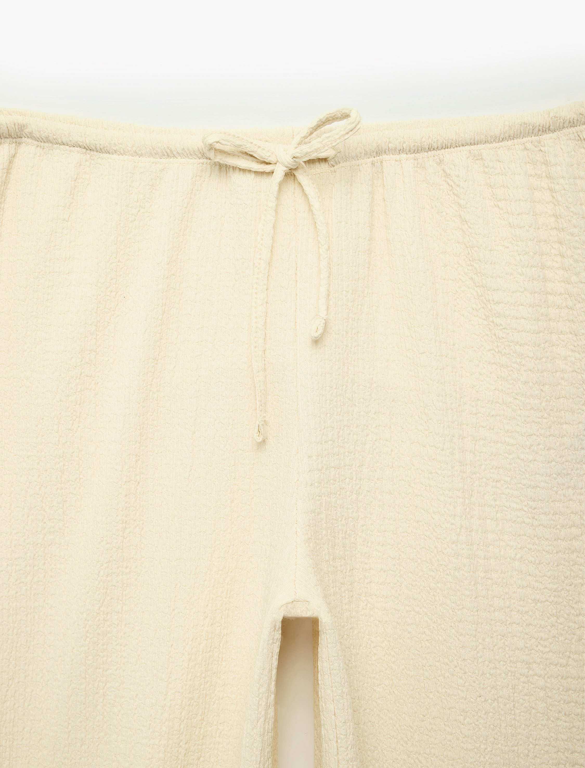   Bürümcük Kumaş Beli Bağcıklı Düz Geniş Paça Pantolon