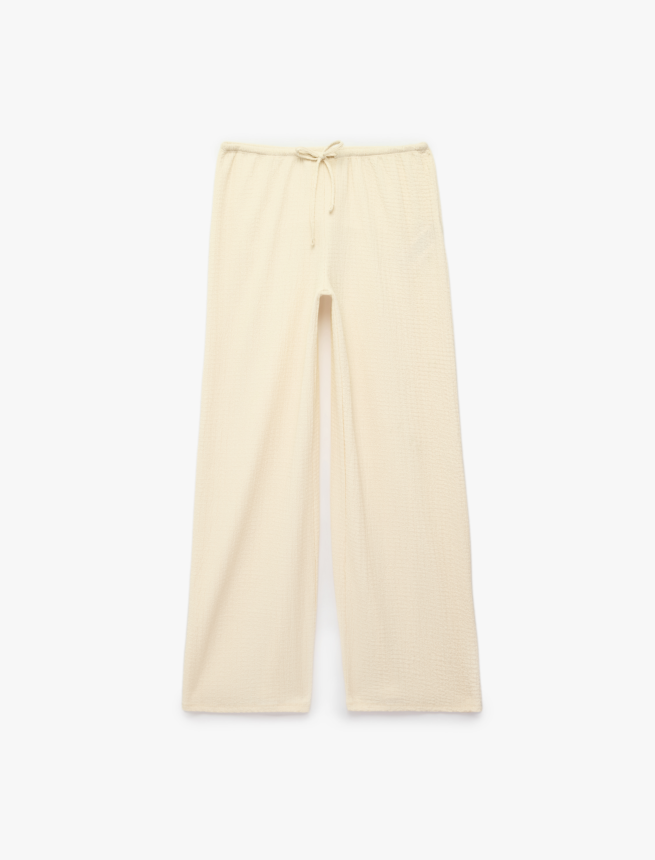   Bürümcük Kumaş Beli Bağcıklı Düz Geniş Paça Pantolon