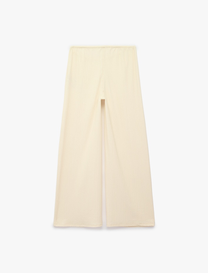  Bürümcük Kumaş Beli Bağcıklı Düz Geniş Paça Pantolon