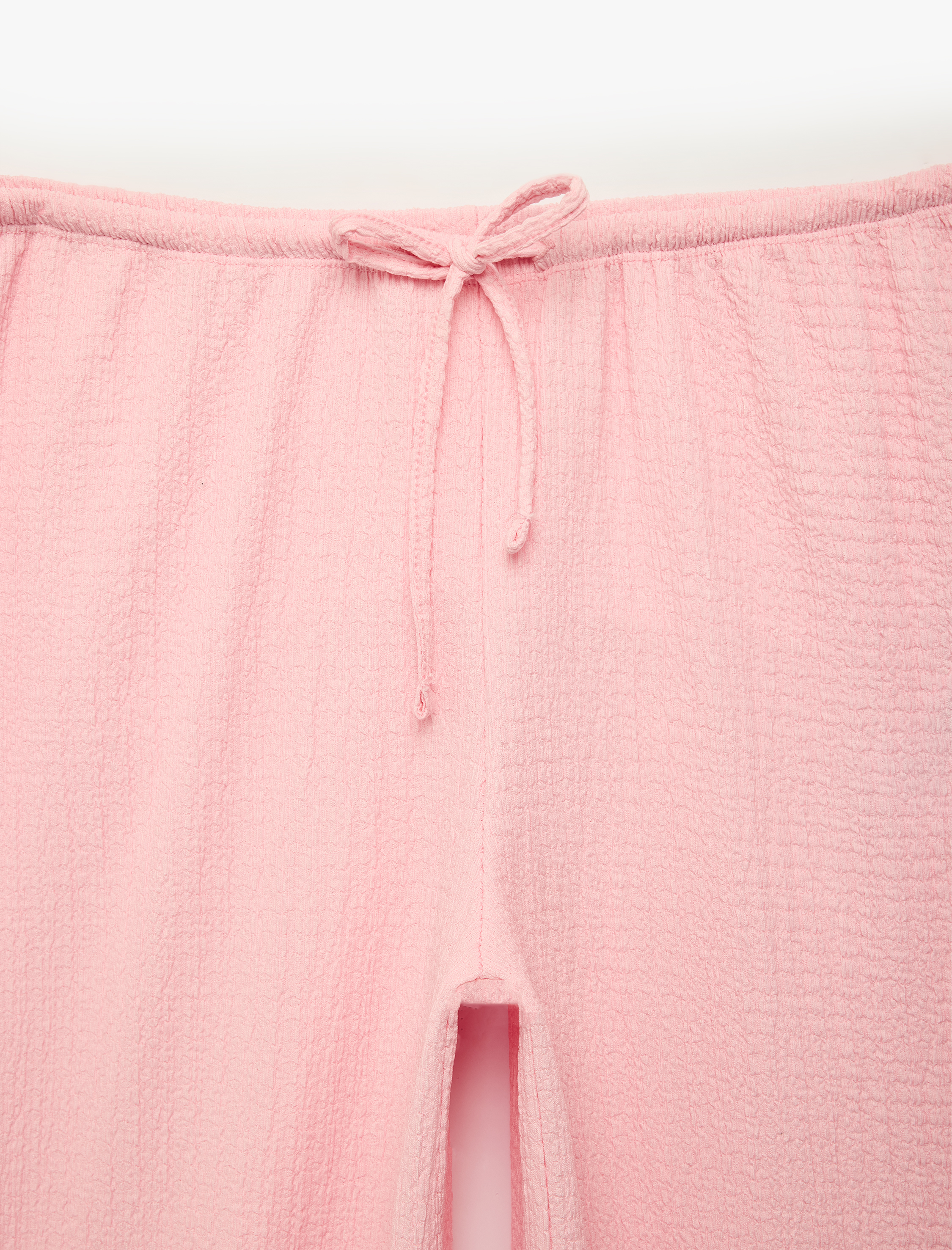   Bürümcük Kumaş Beli Bağcıklı Düz Geniş Paça Pantolon
