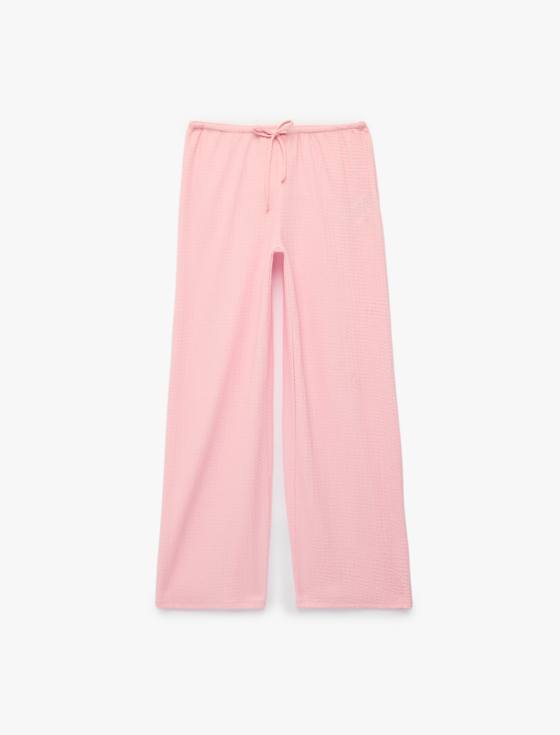   Bürümcük Kumaş Beli Bağcıklı Düz Geniş Paça Pantolon