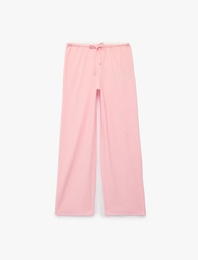 Bürümcük Kumaş Beli Bağcıklı Düz Geniş Paça Pantolon