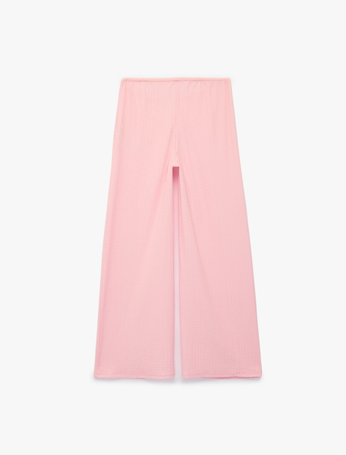  Bürümcük Kumaş Beli Bağcıklı Düz Geniş Paça Pantolon