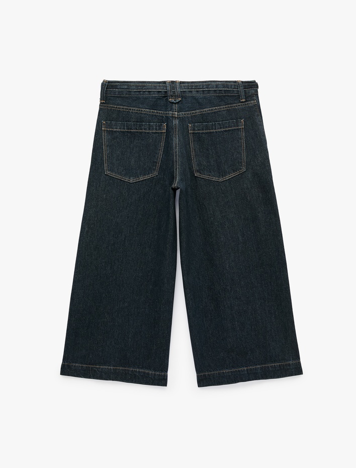  Pamuklu Cepli Kemerli Culotte Denim Pantolon
