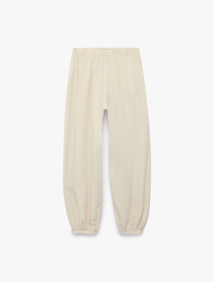  Keten Görünümlü Dökümlü Şalvar Pantolon