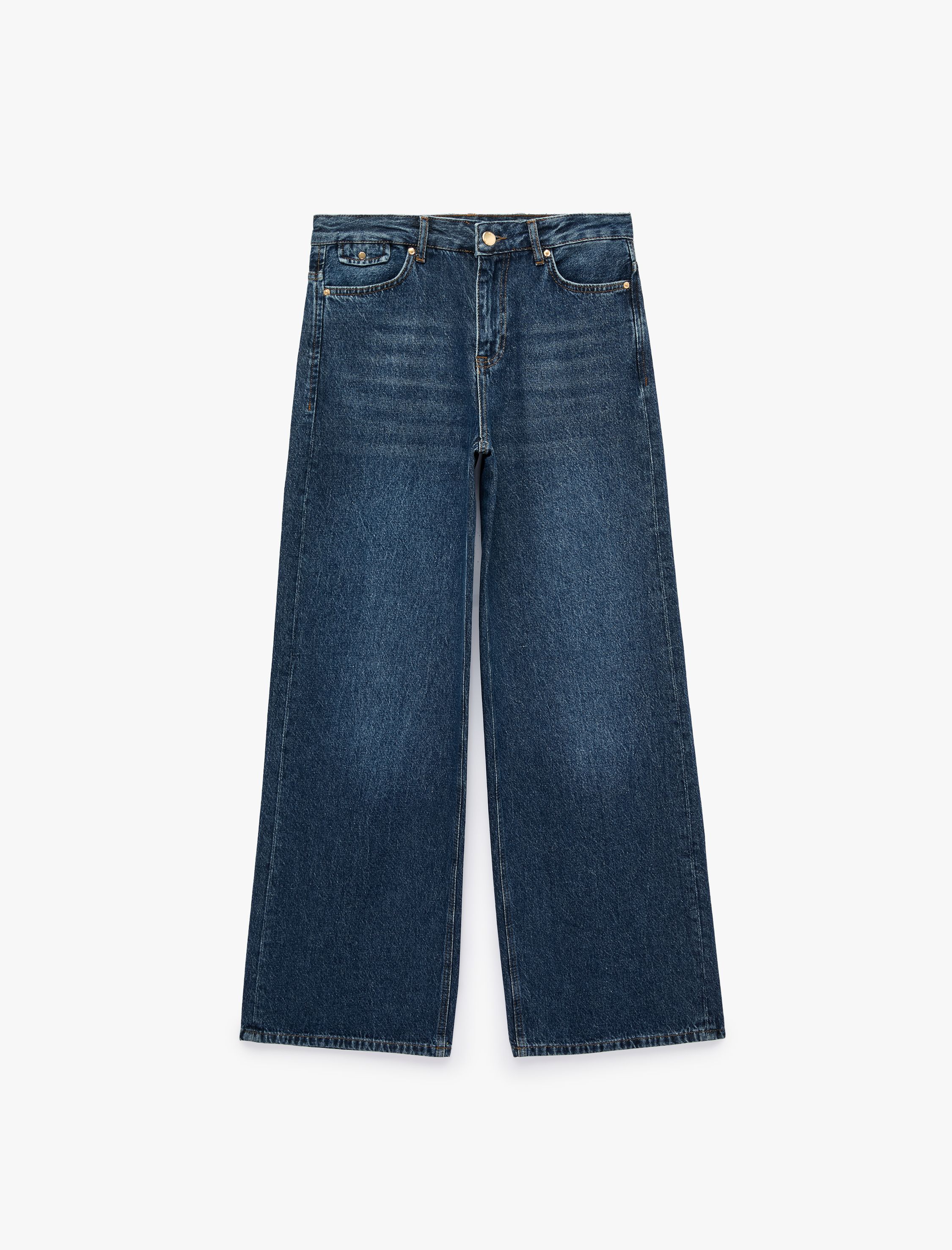   Pamuklu Cepli Geniş Paça Denim Pantolon - Wide Leg Jeans