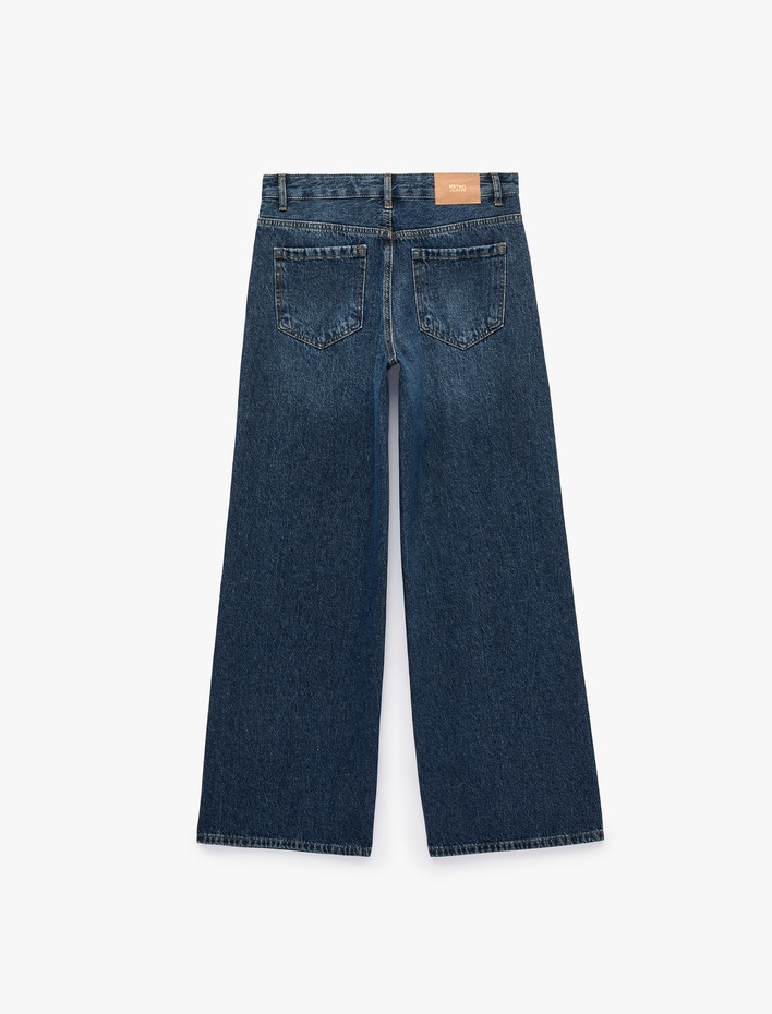  Pamuklu Cepli Geniş Paça Denim Pantolon - Wide Leg Jeans