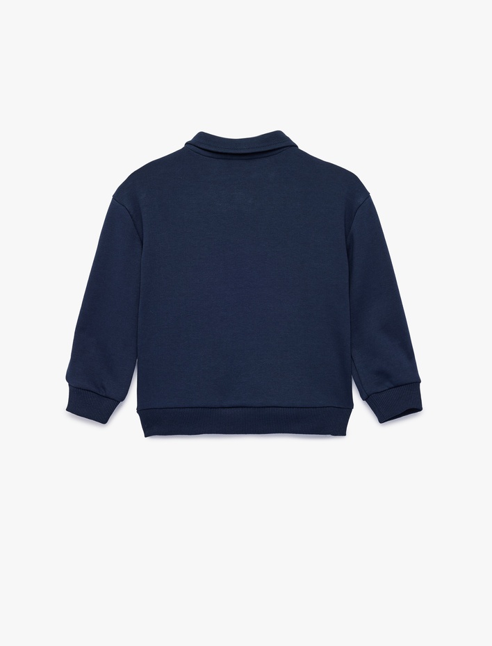 Erkek Bebek Uzun Kollu Kanguru Cepli Nakış Detaylı Oversize Polo Yaka Sweatshirt