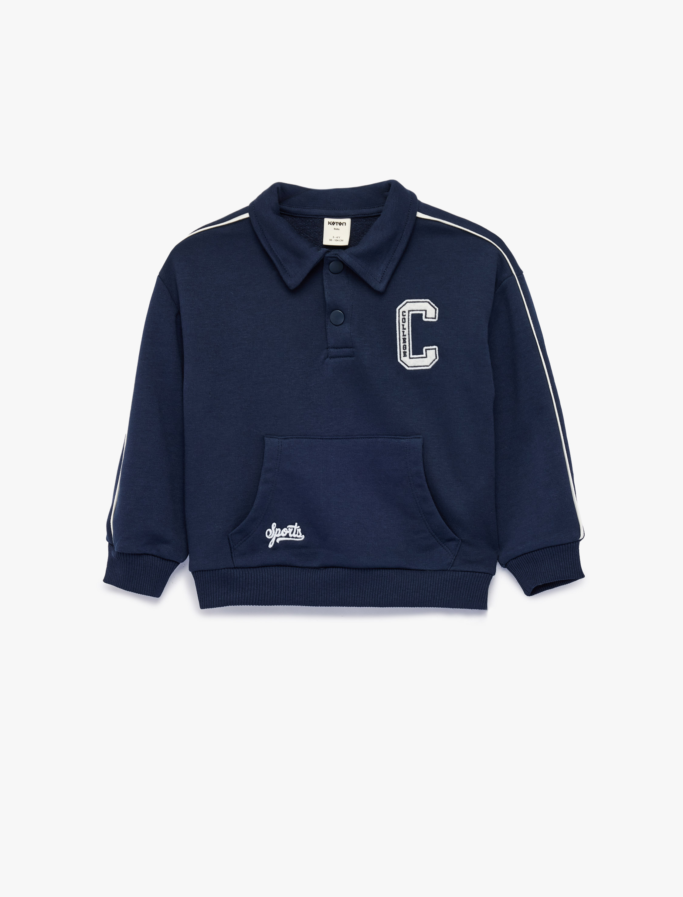 Erkek Bebek Uzun Kollu Kanguru Cepli Nakış Detaylı Oversize Polo Yaka Sweatshirt