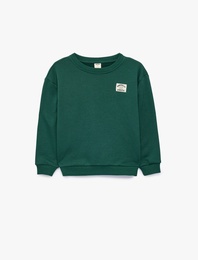Pamuklu Uzun Kollu Bisiklet Yaka Oversize Sweatshirt