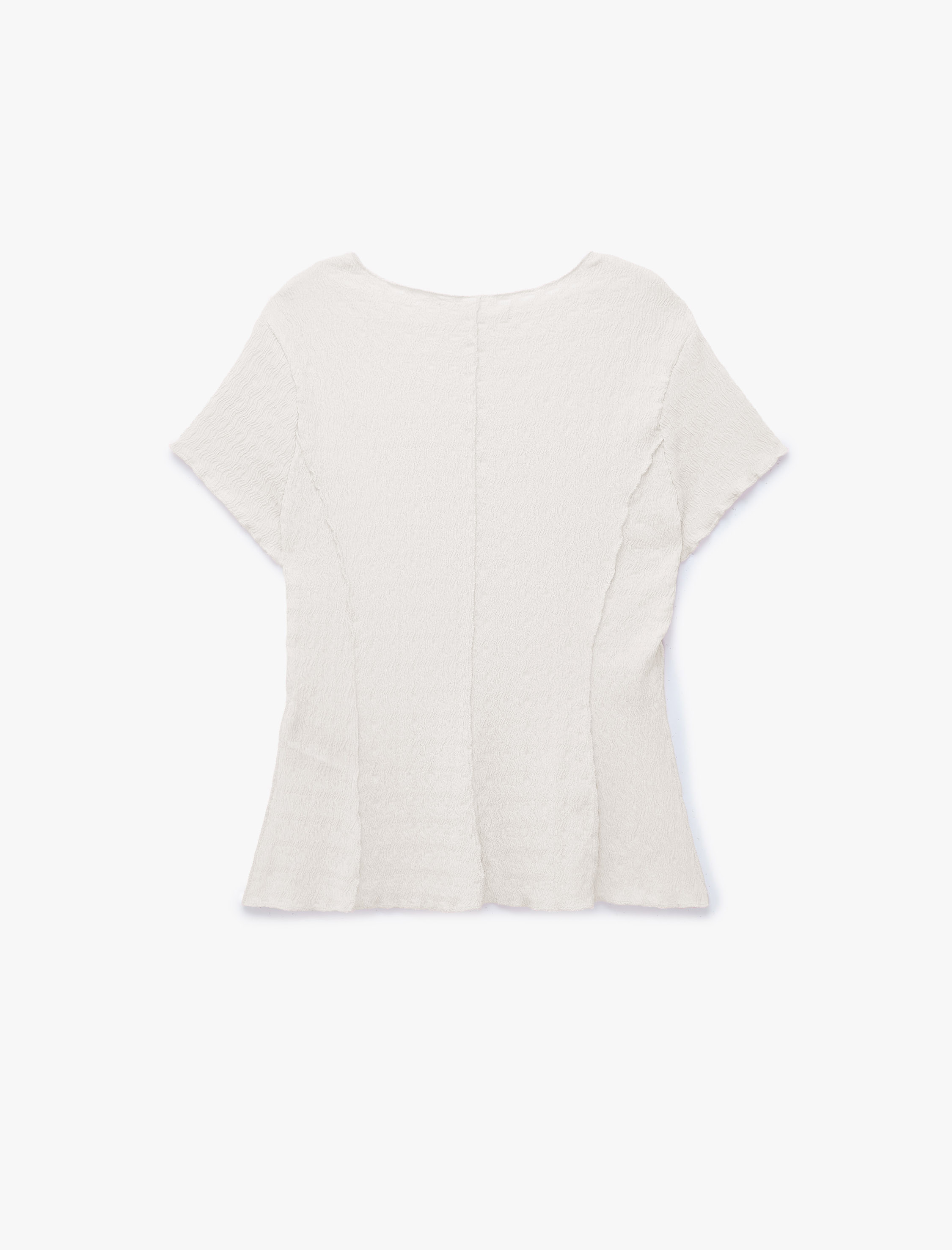   Bürümcük Kumaş Hafif Peplum Kesim Nervürlü Bisiklet Yaka Kısa Kollu Bluz
