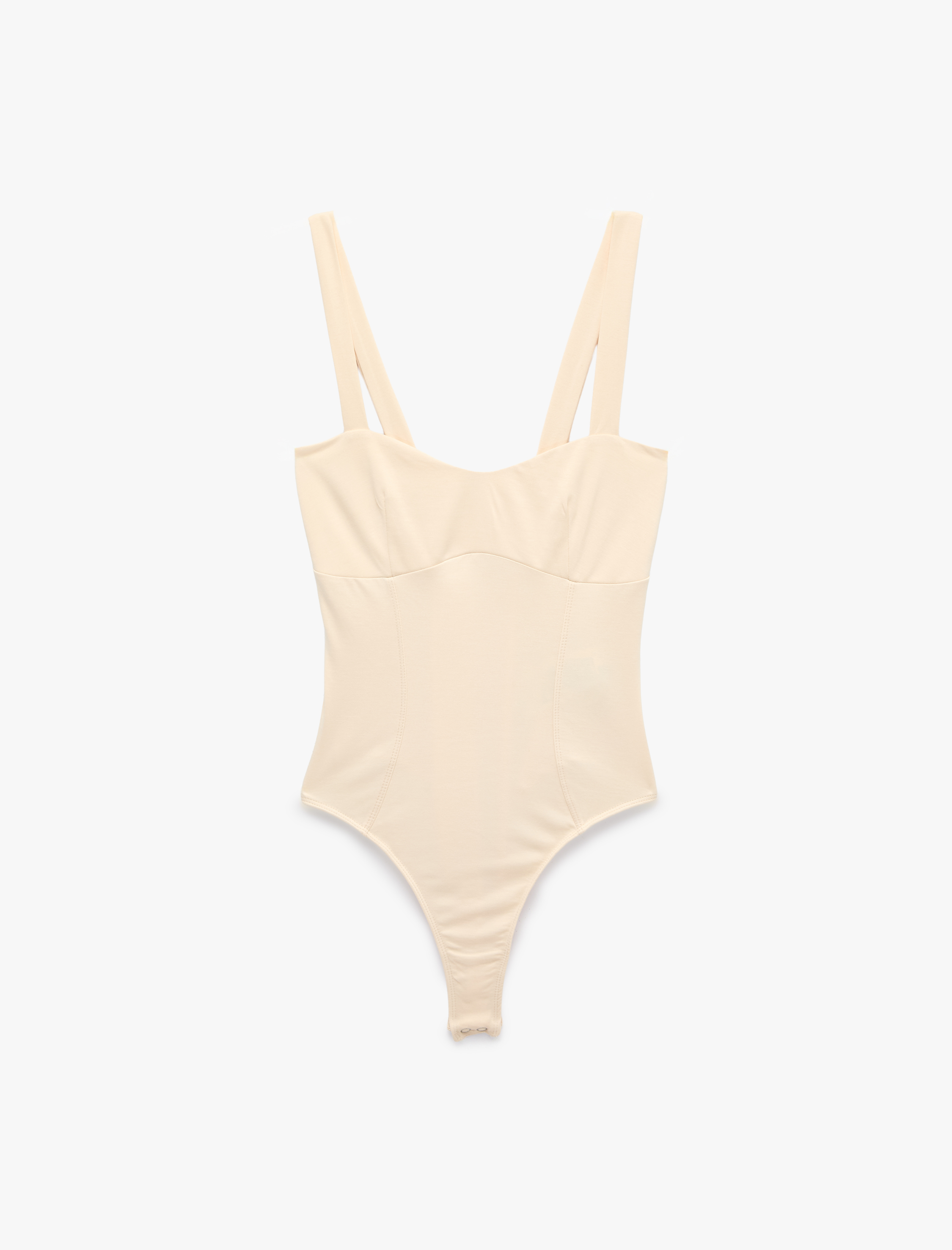   Viskon Slim Fit Kalp Yaka Kalın Askılı Bodysuit