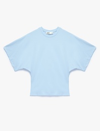 Pamuklu Slim Fit Yarasa Kol Bisiklet Yaka Tişört