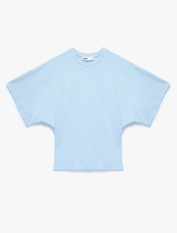  Pamuklu Slim Fit Yarasa Kol Bisiklet Yaka Tişört