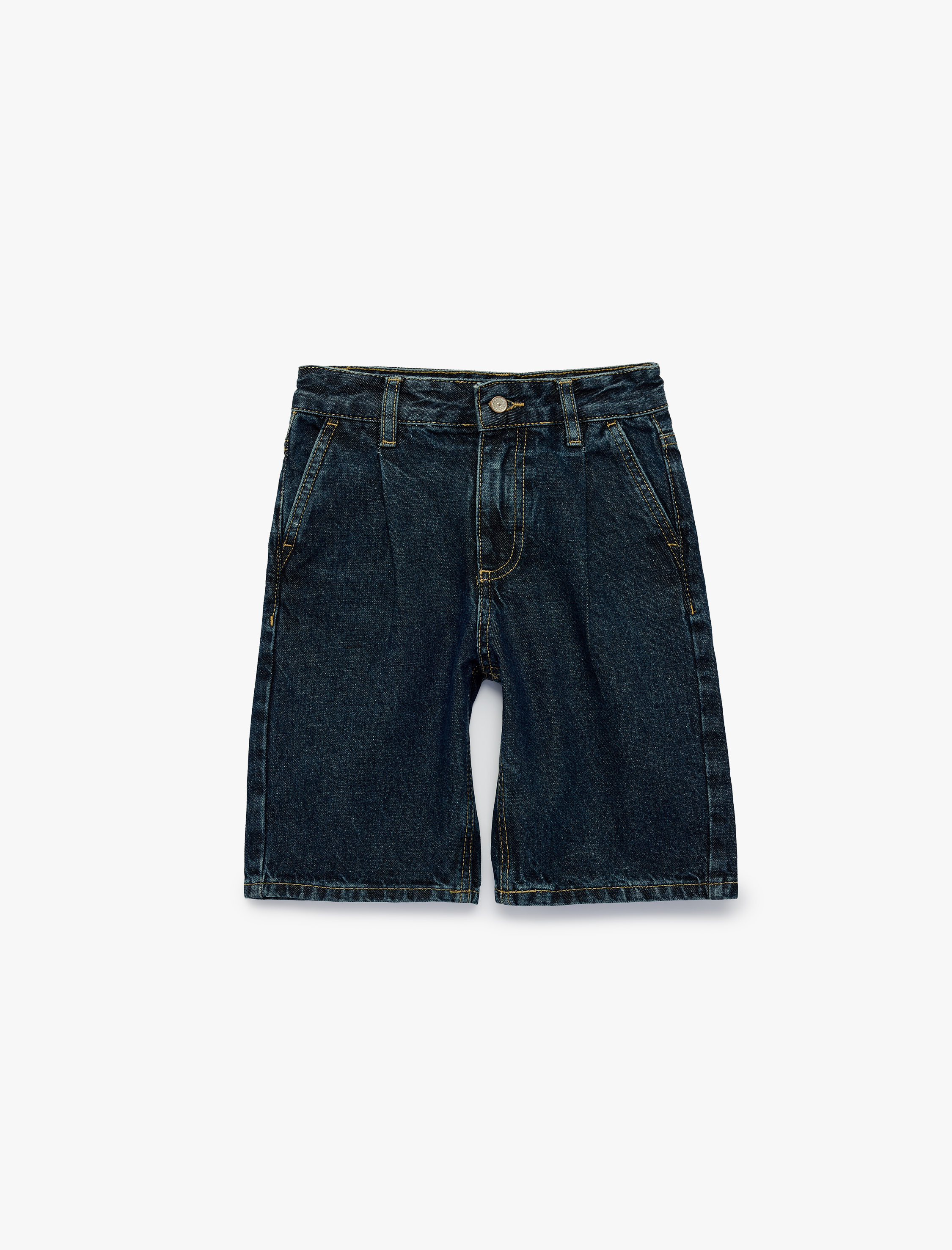  Erkek Çocuk Pile Detaylı Loose Fit Pamuklu Denim Şort