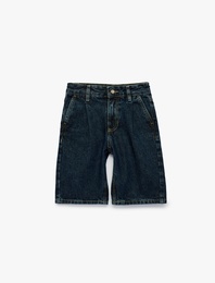 Pile Detaylı Loose Fit Pamuklu Denim Şort
