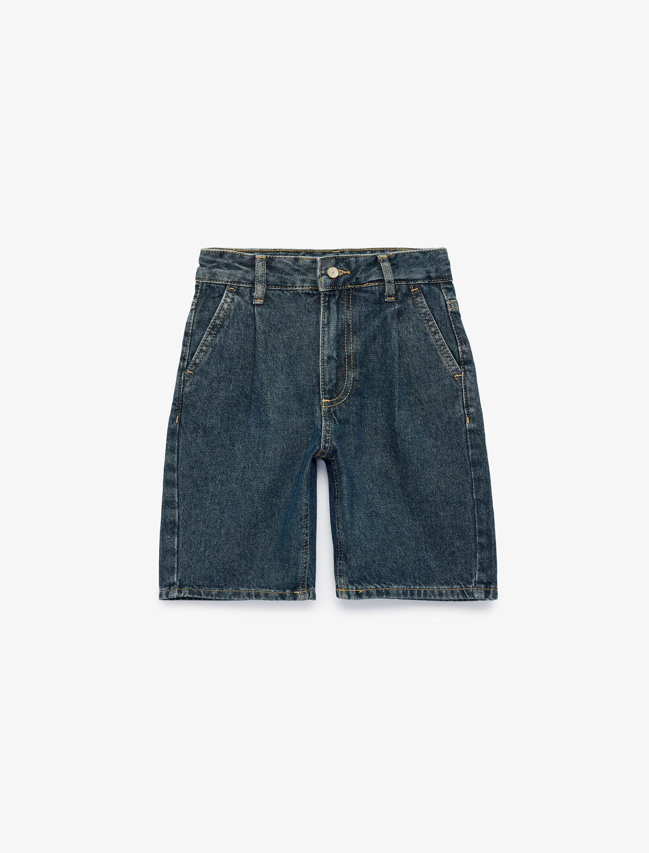  Erkek Çocuk Pile Detaylı Loose Fit Pamuklu Denim Şort