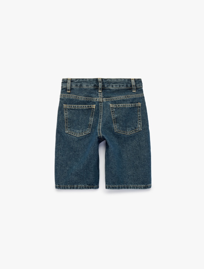 Erkek Çocuk Pile Detaylı Loose Fit Pamuklu Denim Şort