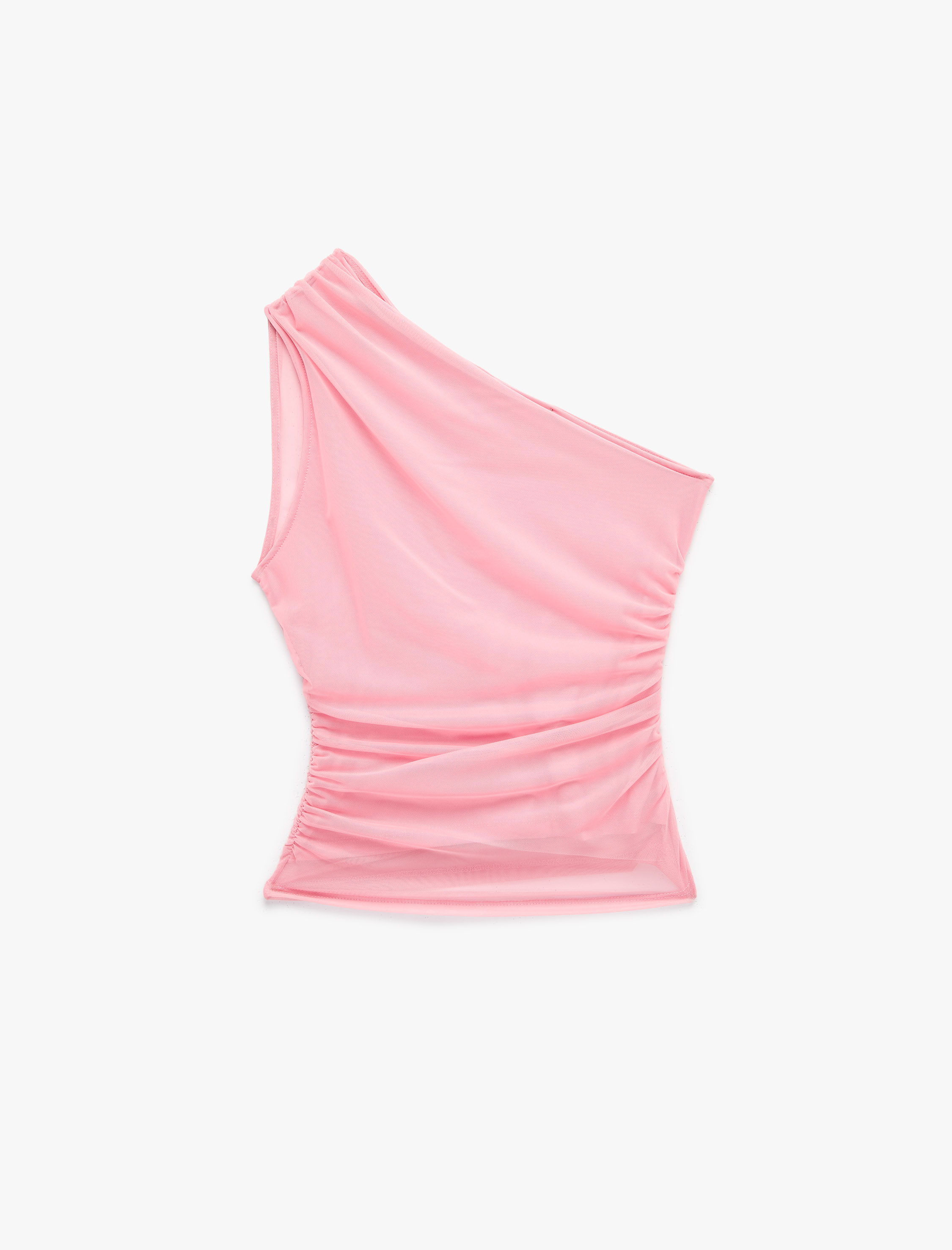   Slim Fit Drapeli Tül Tek Omuz Bluz