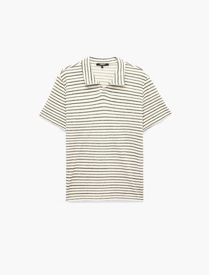  Regular Fit Kısa Kollu Çizgili Polo Yaka Tişört