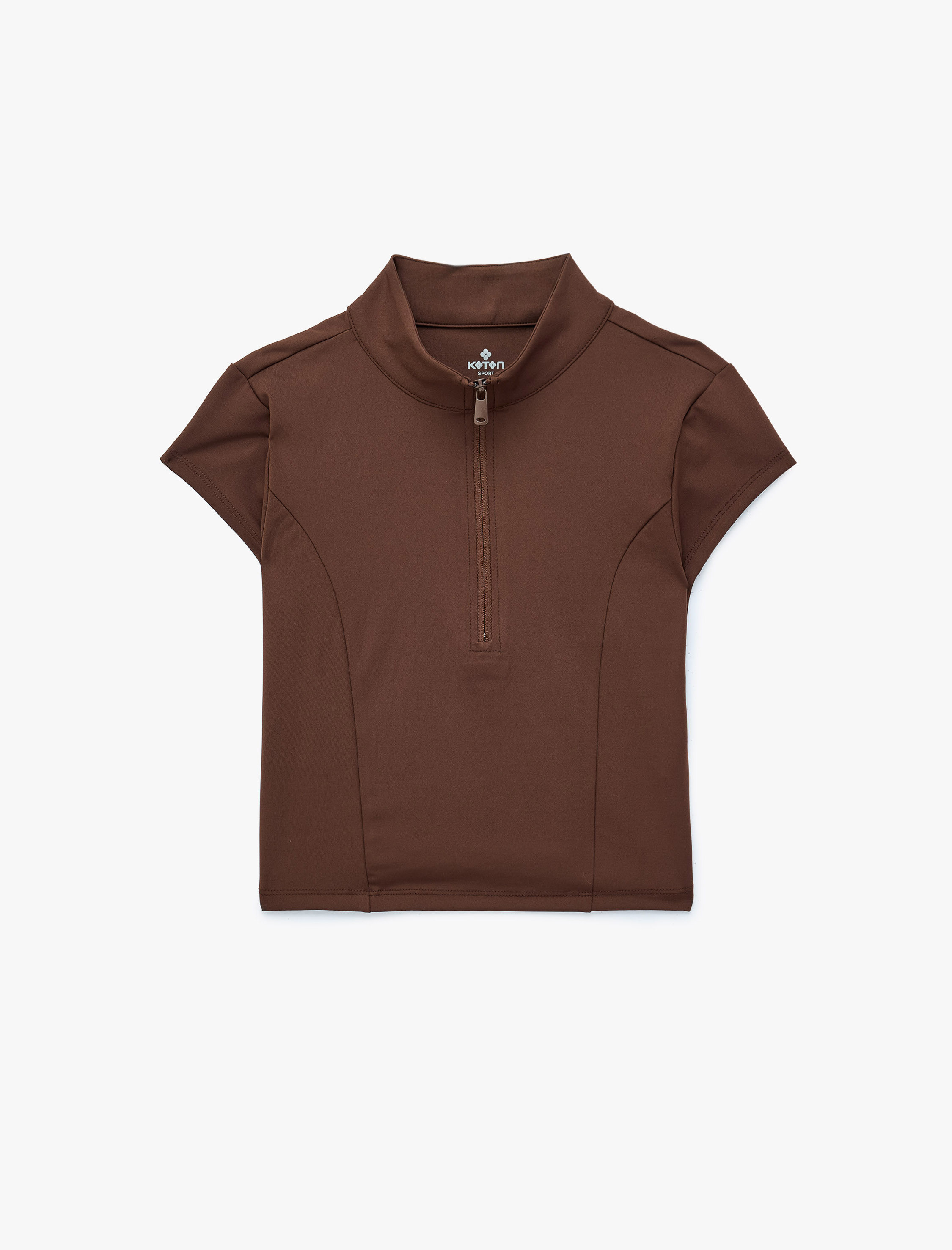   Yarım Fermuarlı Slim Fit Dik Yaka Kısa Kollu Spor Tişört