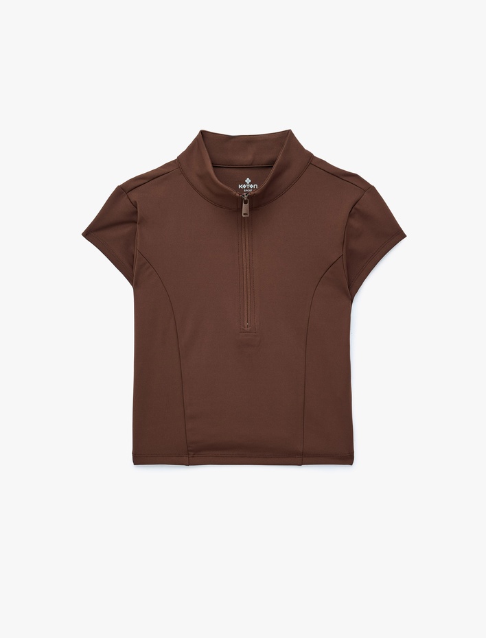  Yarım Fermuarlı Slim Fit Dik Yaka Kısa Kollu Spor Tişört
