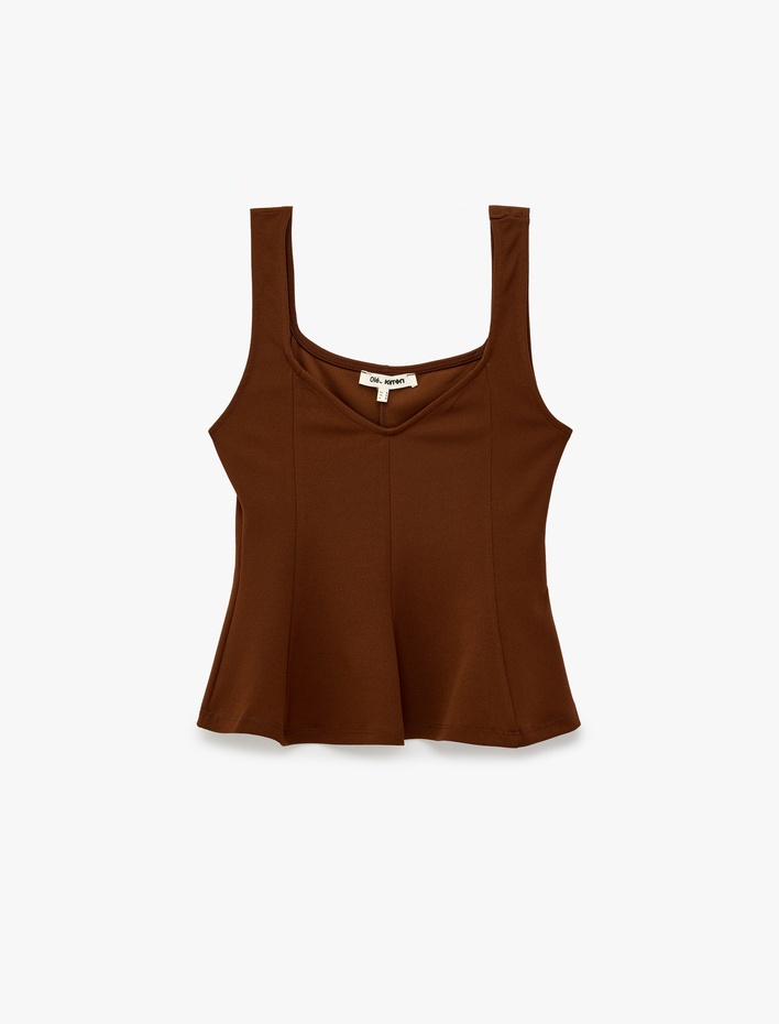  V Yaka Kolsuz Slim Fit Krep Peplum Bluz