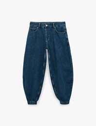 Rahat Kalıp Cepli Düğmeli Stoperli Kısa Paça Denim Harem Pantolon