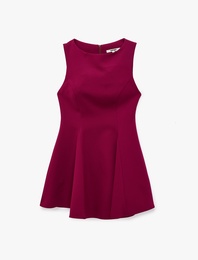 Slim Fit Bisiklet Yaka Kolsuz Mini Kloş Elbise