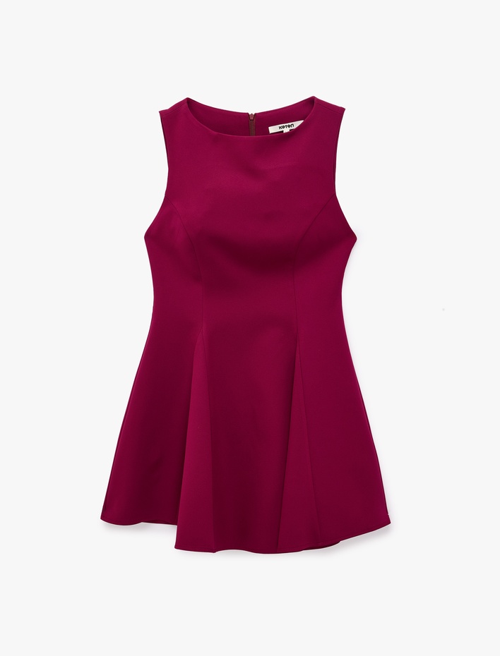  Slim Fit Bisiklet Yaka Kolsuz Mini Kloş Elbise