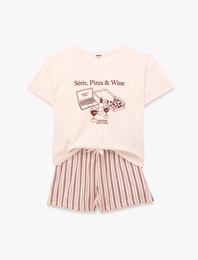 Pamuklu Baskılı Kısa Kollu Şortlu Pijama Takımı