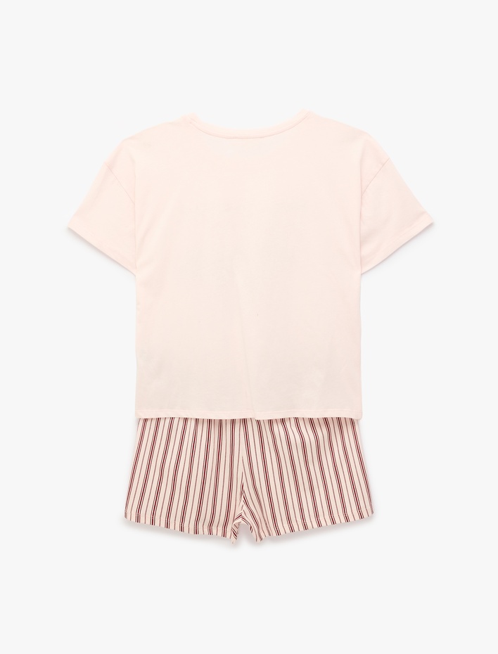  Pamuklu Baskılı Kısa Kollu Şortlu Pijama Takımı