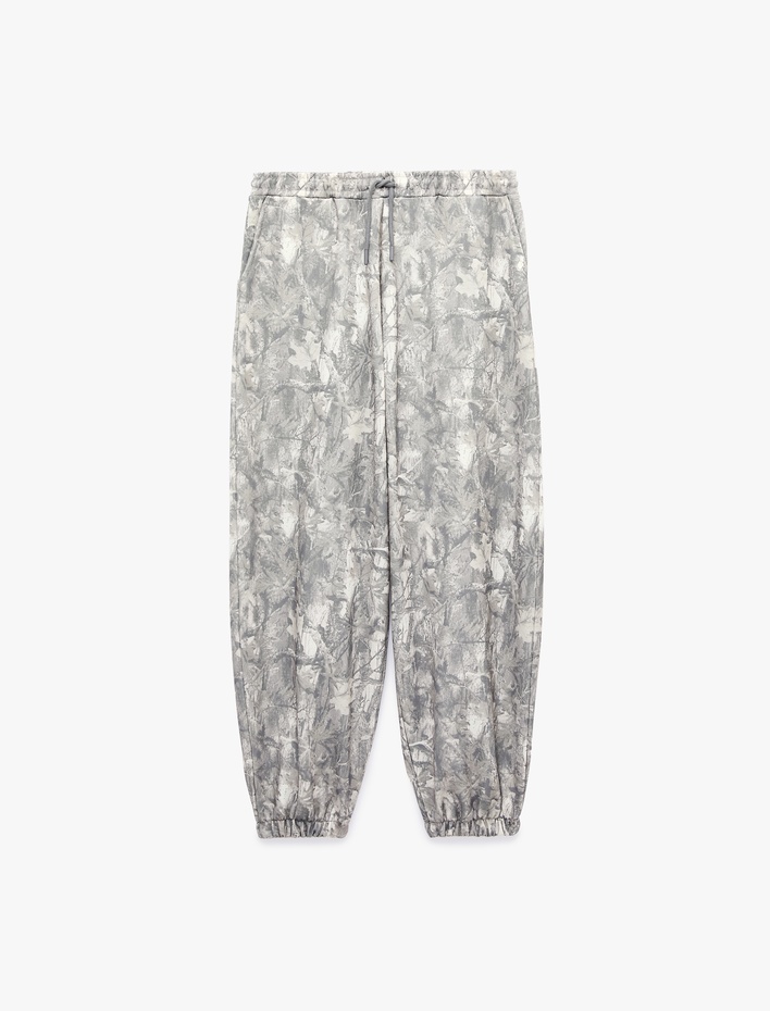  Beli Bağcıklı Cepli Soyut Baskılı Rahat Kalıp Balon Fit Jogger Eşofman Altı
