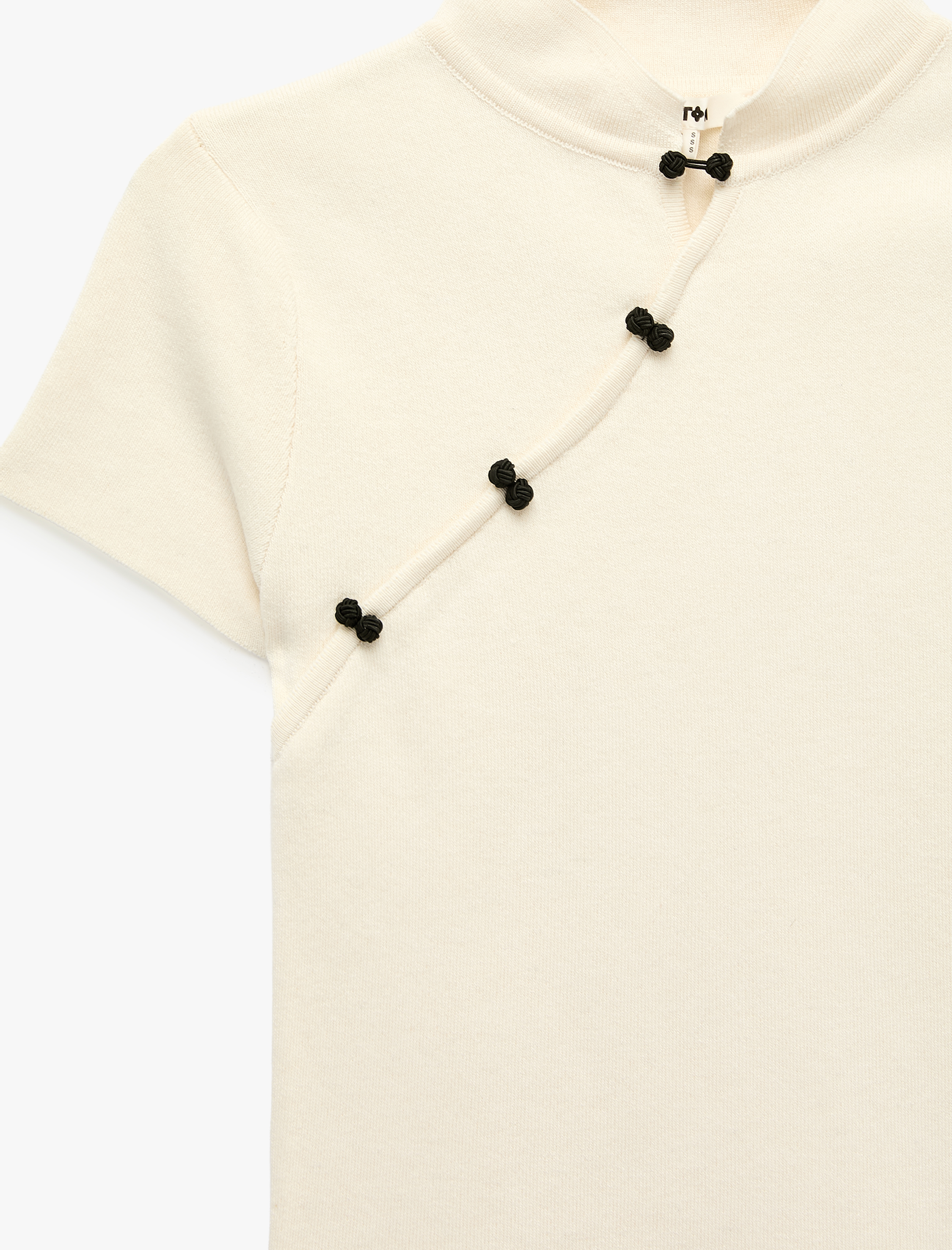   Viskon Mandarin Yaka Kısa Kollu Triko Qipao Bluz