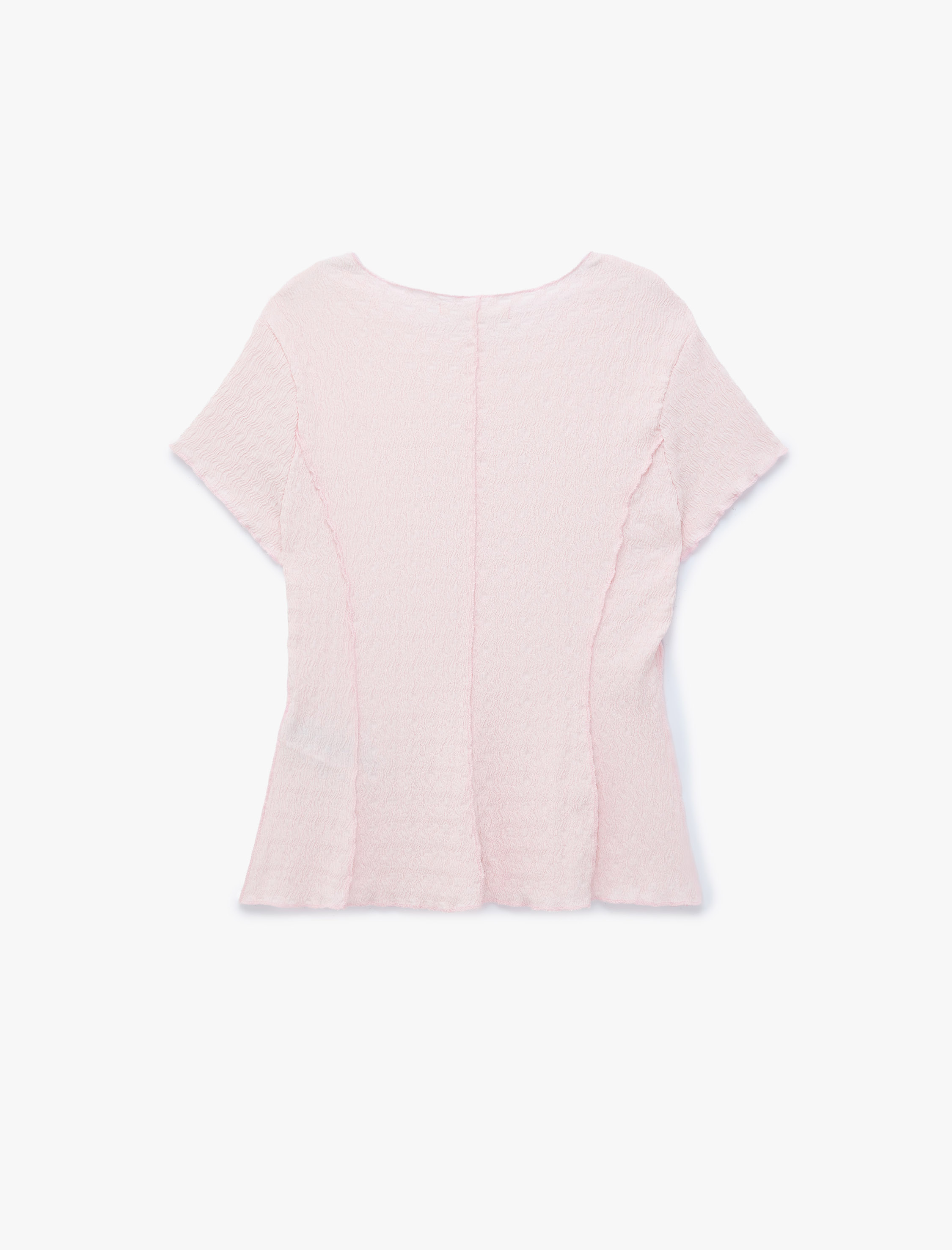   Bürümcük Kumaş Hafif Peplum Kesim Nervürlü Bisiklet Yaka Kısa Kollu Bluz