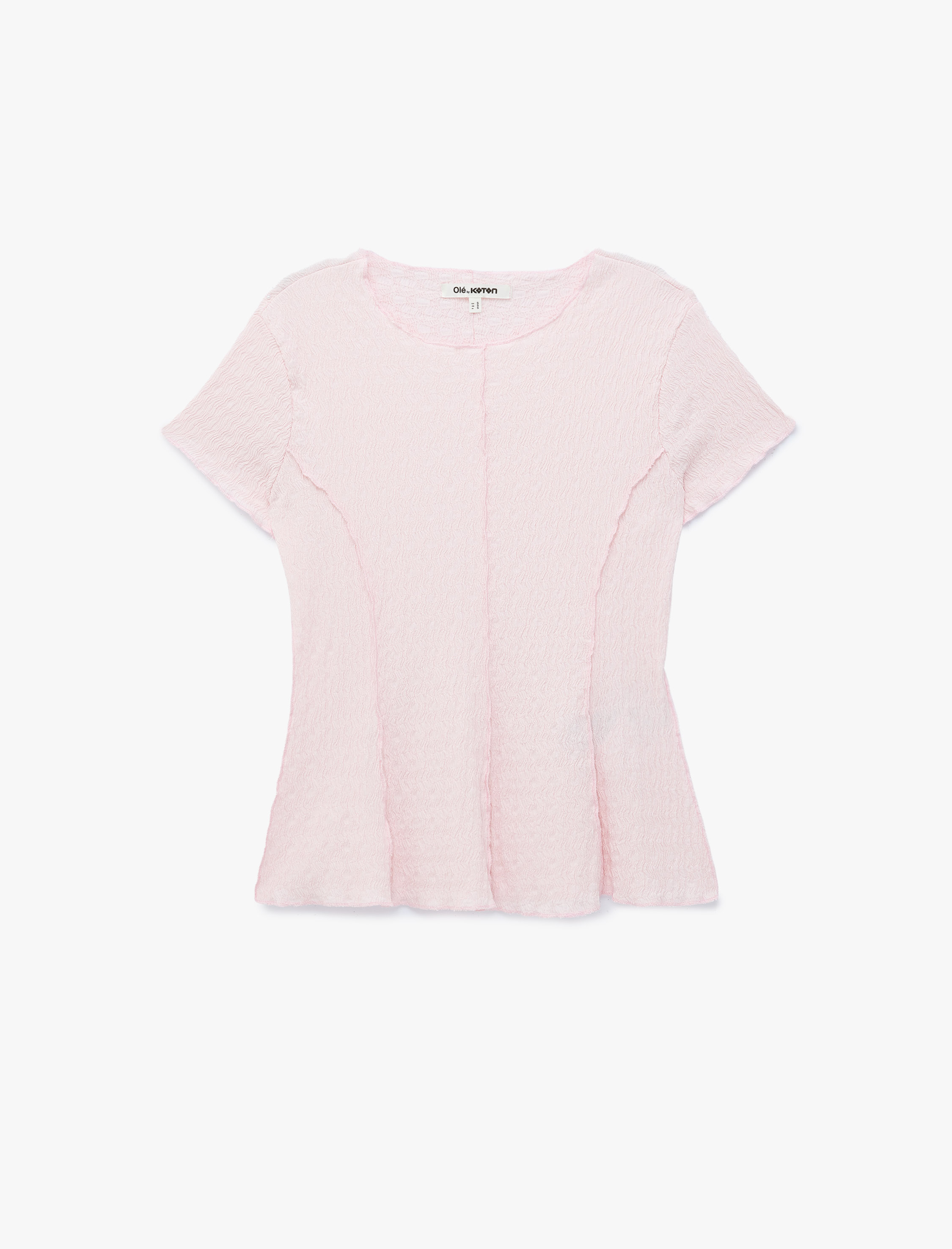   Bürümcük Kumaş Hafif Peplum Kesim Nervürlü Bisiklet Yaka Kısa Kollu Bluz