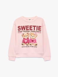 Baskılı Uzun Kollu Bisiklet Yaka Sweatshirt