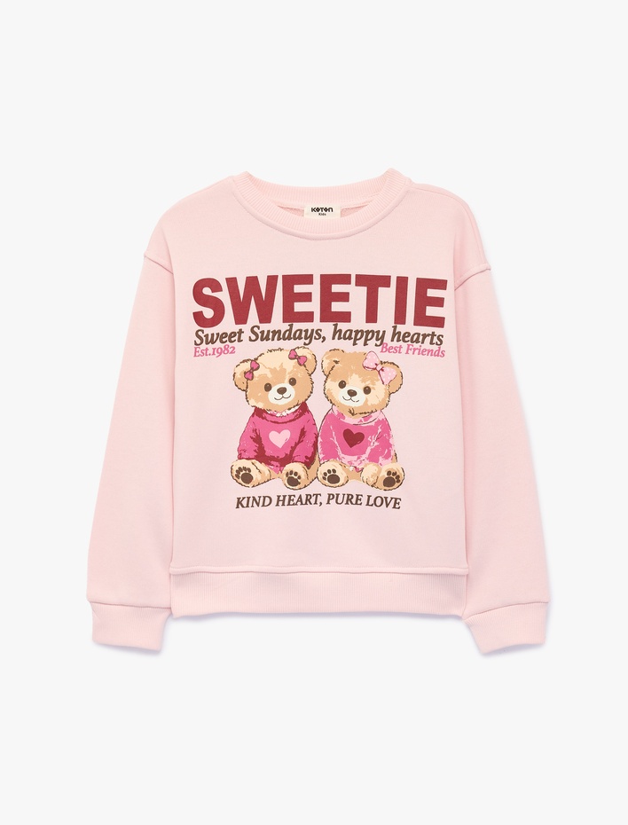 Kız Çocuk Baskılı Uzun Kollu Bisiklet Yaka Sweatshirt