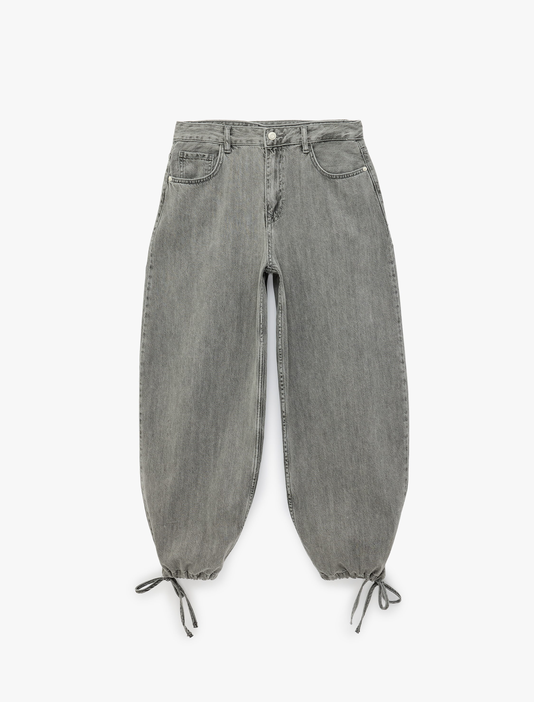   Düğmeli Cepli Yıkamalı Rahat Kalıp Lastikli Kısa Paça Denim Harem Pantolon