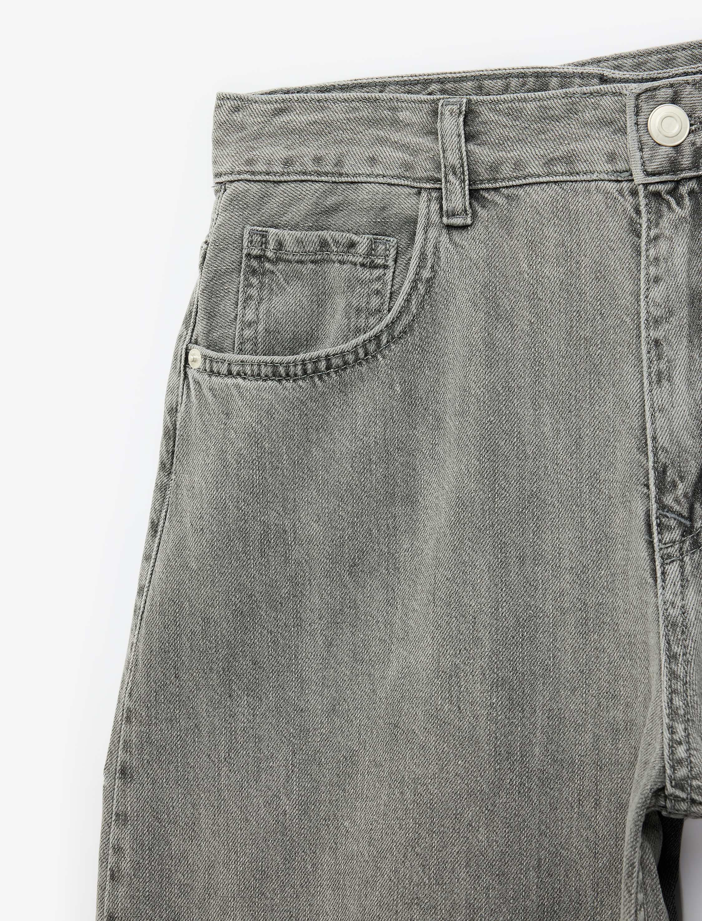   Düğmeli Cepli Yıkamalı Rahat Kalıp Lastikli Kısa Paça Denim Harem Pantolon
