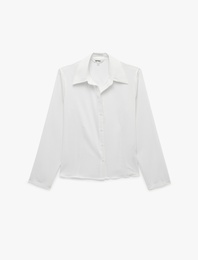 Slim Fit Kaçık Yaka Uzun Kollu Saten Gömlek