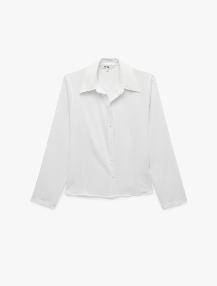  Slim Fit Kaçık Yaka Uzun Kollu Saten Gömlek