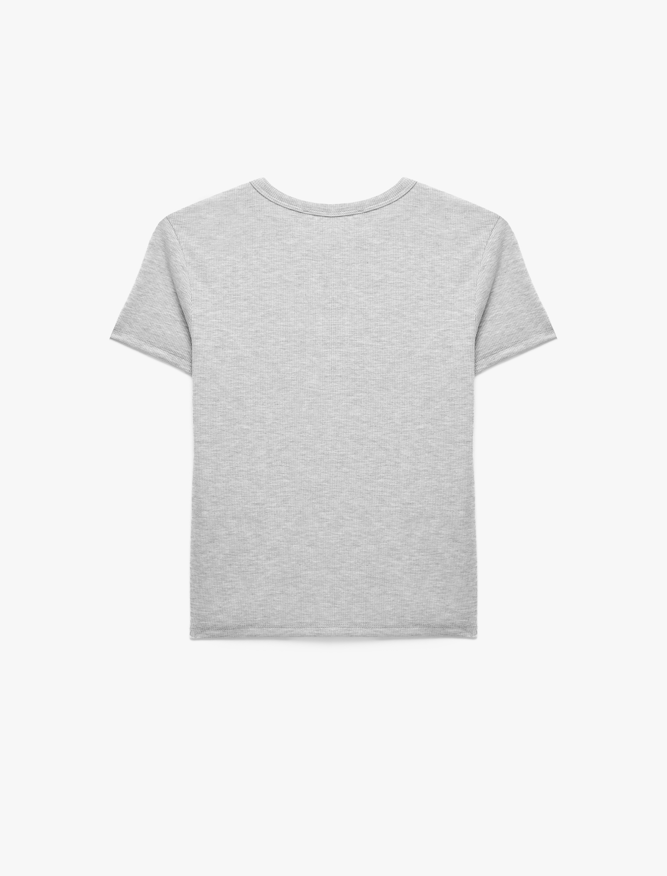   Slim Fit Kısa Kollu Bisiklet Yaka Pamuklu Fitilli Basic Tişört