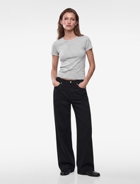 Slim Fit Kısa Kollu Bisiklet Yaka Pamuklu Fitilli Basic Tişört