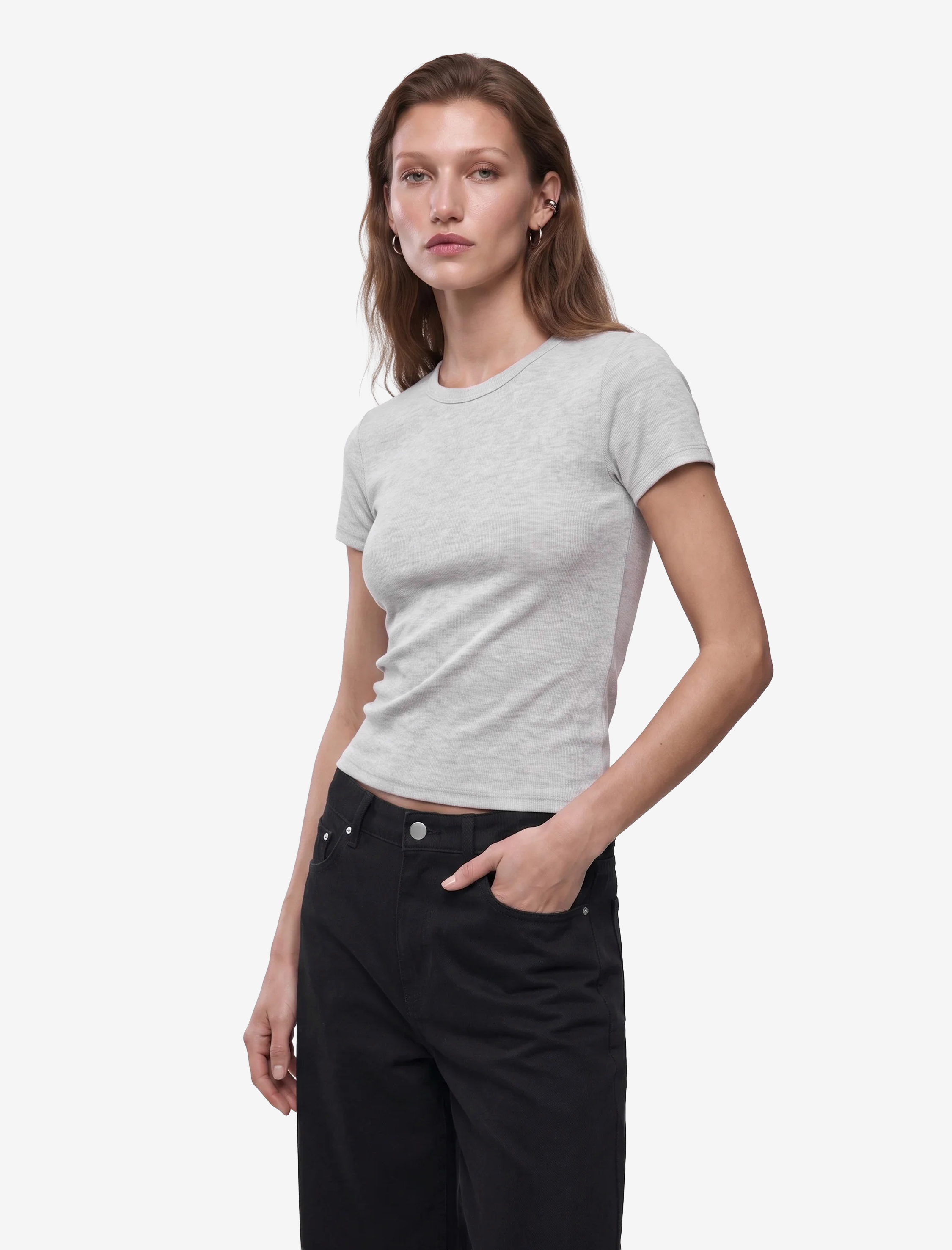  Slim Fit Kısa Kollu Bisiklet Yaka Pamuklu Fitilli Basic Tişört