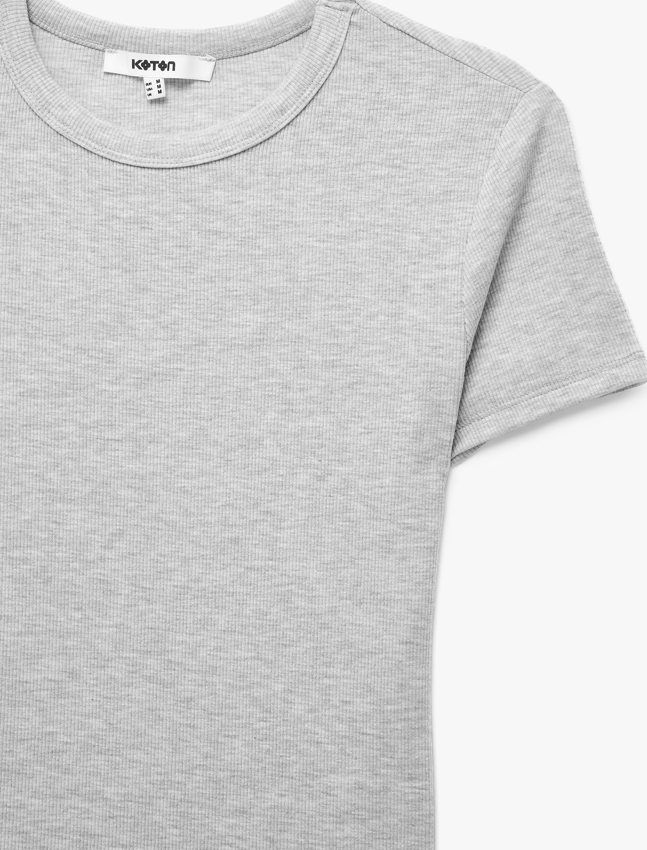   Slim Fit Kısa Kollu Bisiklet Yaka Pamuklu Fitilli Basic Tişört