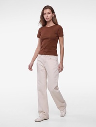 Viskon Kumaş Ribanalı Slim Fit Kısa Kollu Bisiklet Yaka Basic Tişört