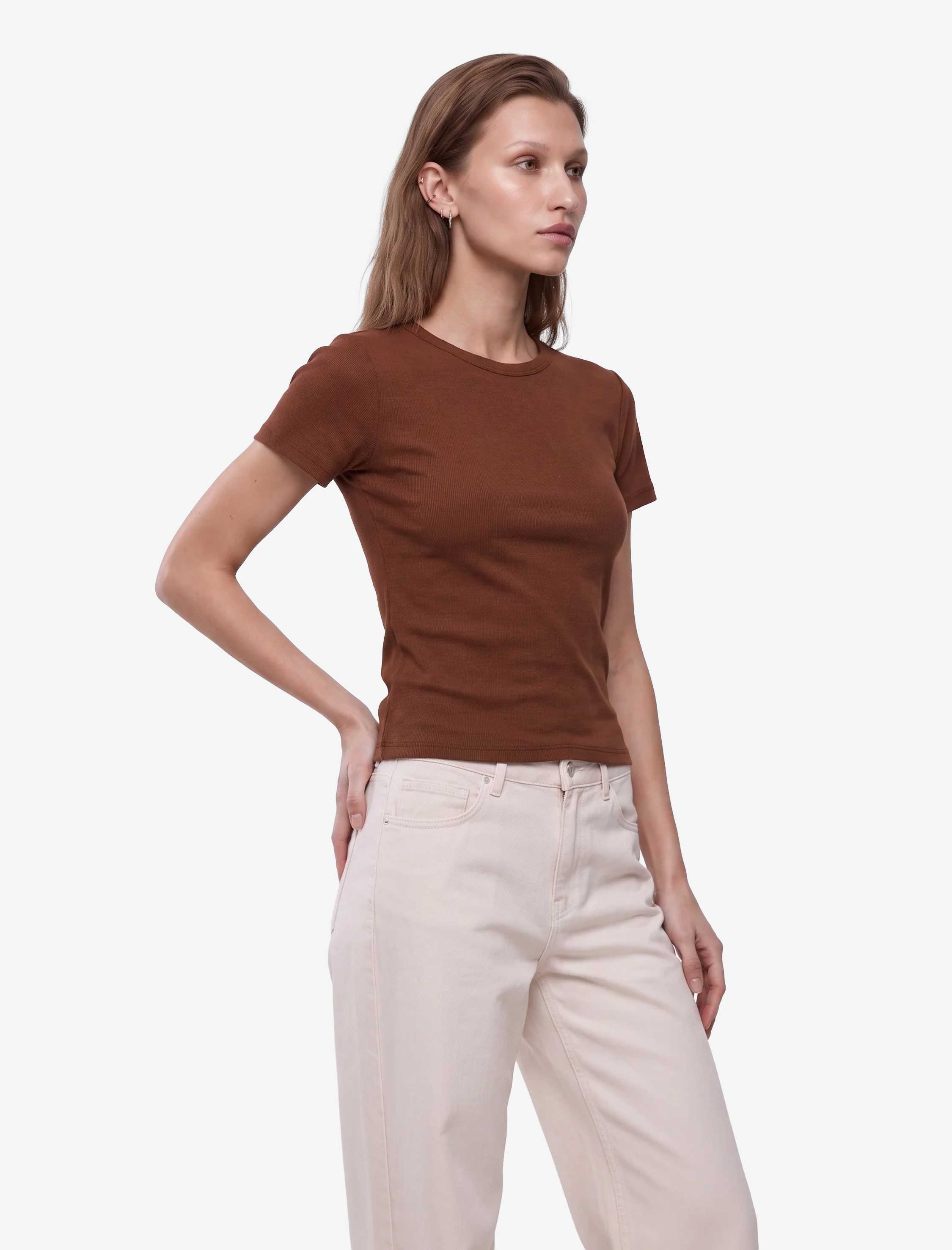   Viskon Kumaş Ribanalı Slim Fit Kısa Kollu Bisiklet Yaka Basic Tişört