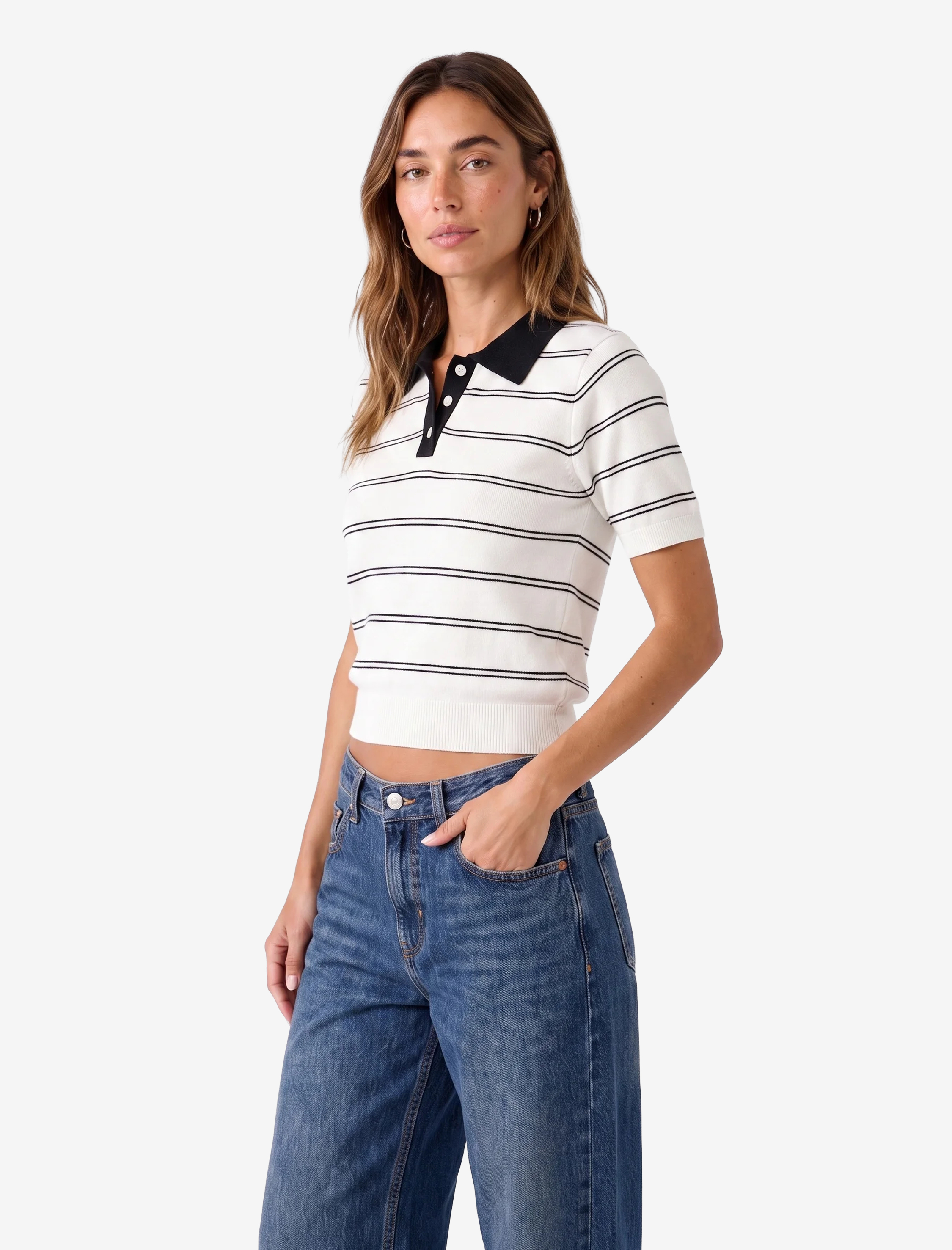  Regular Fit Düğmeli Kısa Kollu Polo Yaka Çizgili Triko Tişört